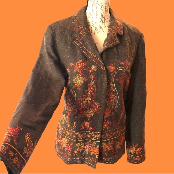 Wool Blend Floral & Paisley Embroidery Jacket M - Picture 5 of 8